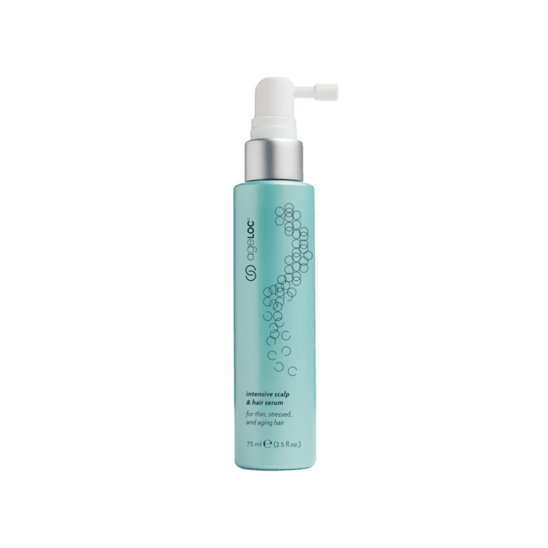 ageLOC Intensive Scalp and Hair Serum in blue 75ml bottle with spray nozzle